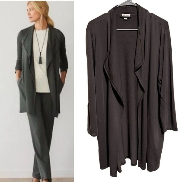 J Jill Pure Luxe Open Front Sweater Cardigan Top Size XL Tencel Draped Pockets - Picture 1 of 13